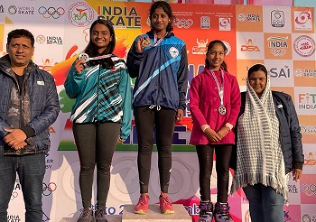 Janvi won Bronze in the ongoing 59th National Skating Championship held at Dhelpur